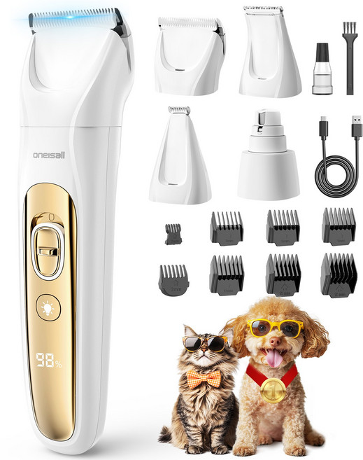 Oneisall 강아지바리깡+강아지발바닥바리깡 미용키트 | 소형견 전용 털정리 도구 세트, 1개, 화이트 골드