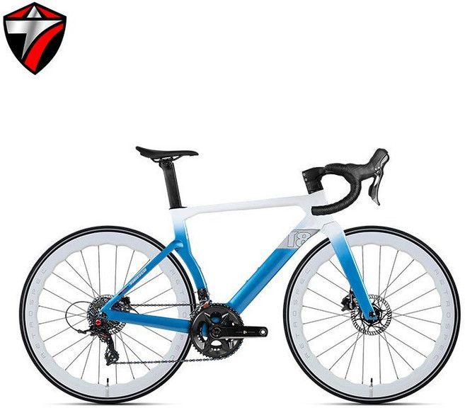 풀카본자전거 9.3kg T8PRO 로드바이크 24단 유압디스크브레이크 탄소섬유 내부배선, 50(175-180cm), 18. 파랑/흰색(카본휠)