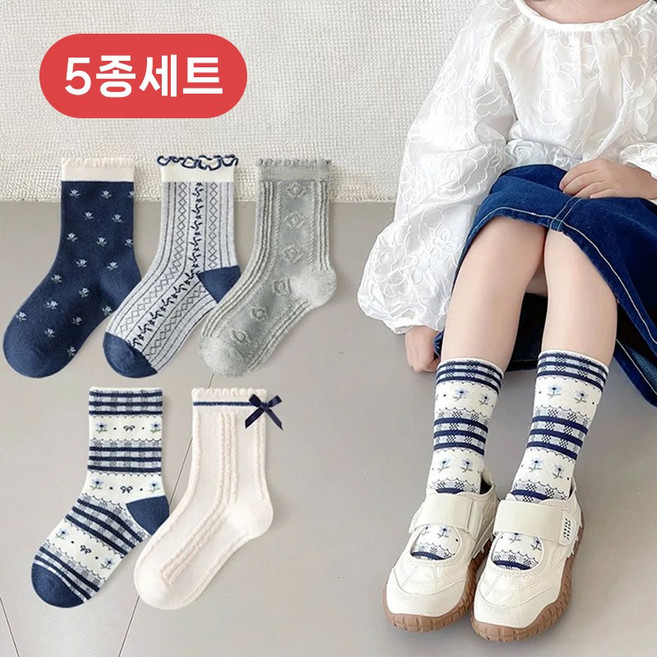토토앤미 아동용 양말 5종 플라워앤니트 여아 데일리양말