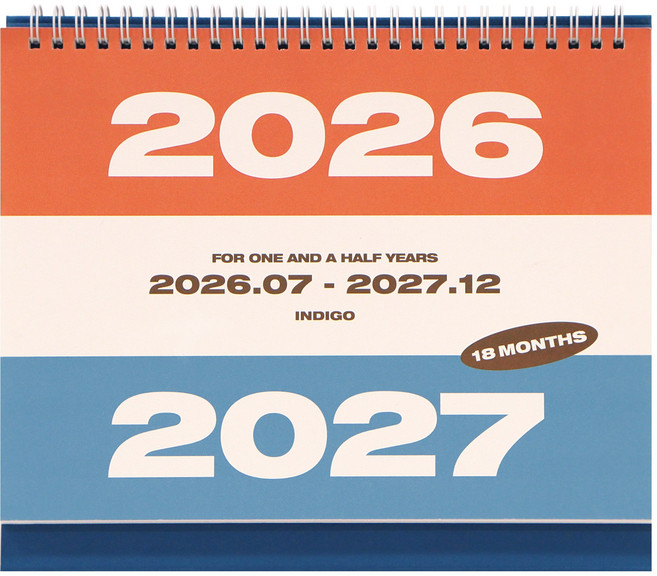 인디고 2026 2027 기본 18개월 탁상 달력 (26년 7월~27년 12월) 데스크캘린더, [J3 01-006964] 18개월 탁상, 단일, 1개
