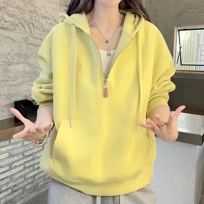 메인워크 여성 빅사이즈 반집업 긴팔 맨투맨 티 봄가을 간절기 데일리 캐주얼 풀오버 루즈핏 코트 상의