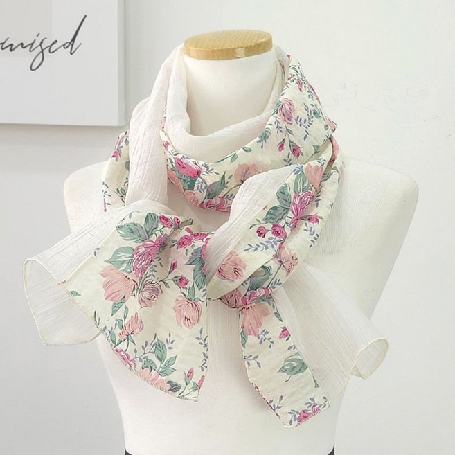 듀벨로 한국산 봄 가을 간절기 면&텐셀 플라워패턴 꽃나염 롱스카프 (데바 3컬러)