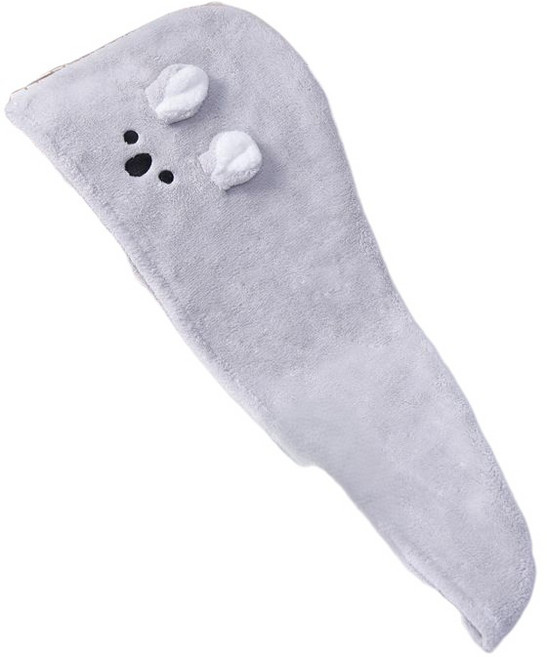 SWEET HOOM 可愛動物造型乾髮帽，加厚珊瑚絨材質，柔軟親膚吸水力強, 無尾熊-灰（乾髮帽）, 1個