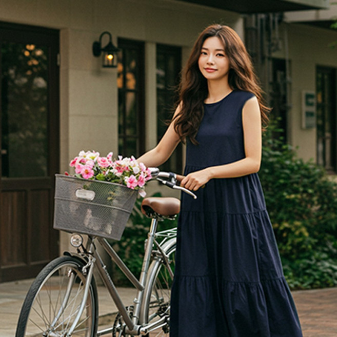 [러블리썬] 시원한 맥시 롱 민소매 원피스 여성용 슬리브리스 바캉스룩