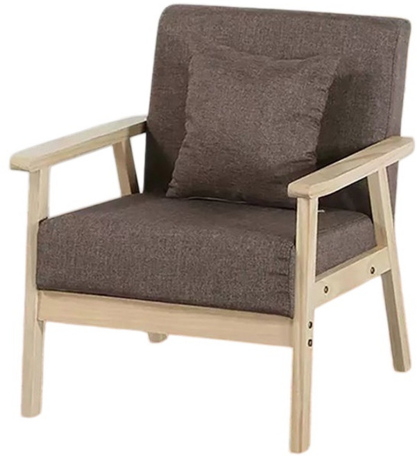 實木沙發椅 亞麻布料 簡約安裝, 咖啡色