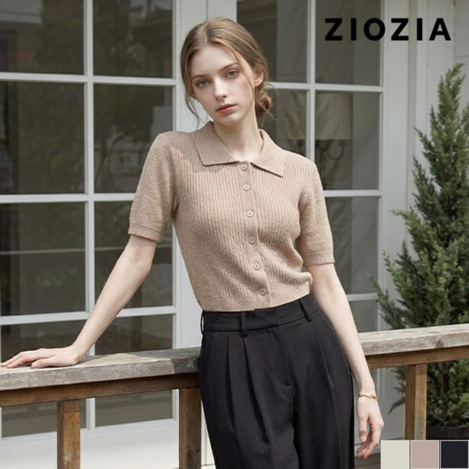 [지오지아]여성 반팔 카라 니트티셔츠 가디건 (AFD2EC1102)
