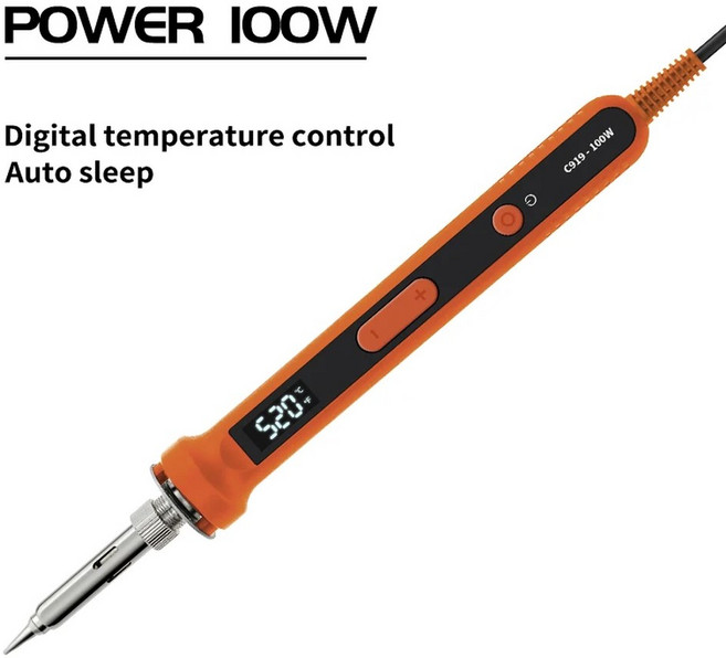 연필 전기 인두 조절 100W 디스플레이 스테이션 디지털 수리 솔더 작업 납땜 온도 도구 LCD 키트, 1개, 5) Orange  미국
