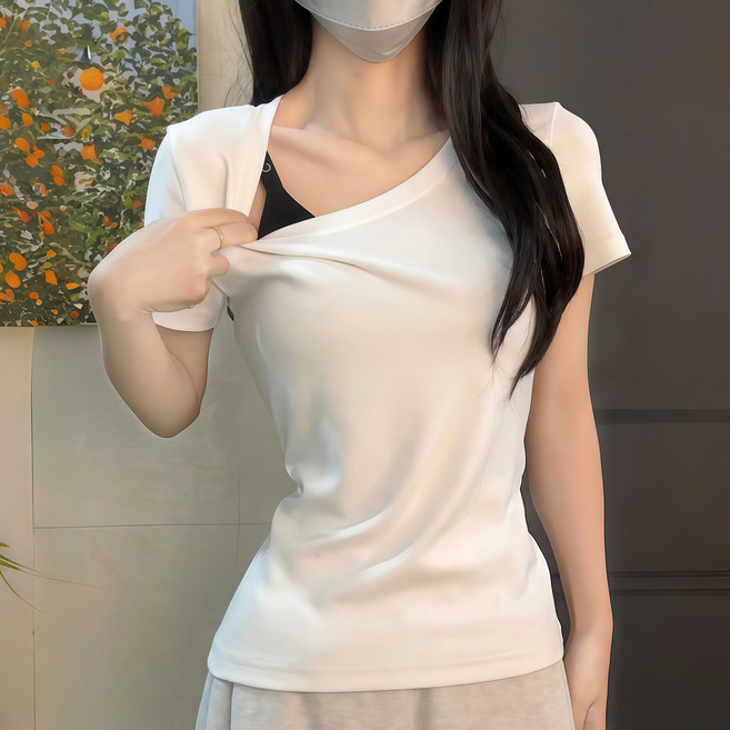 샤일리 여성 슬림핏 라운드 반팔 티셔츠 빅사이즈까지