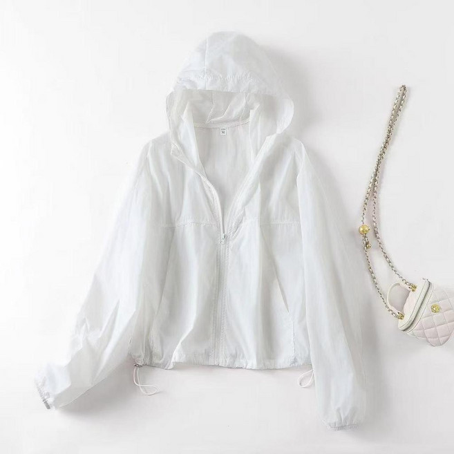 女性輕薄防紫外線防曬衣外套, 白色,L 57.5-67.5公斤