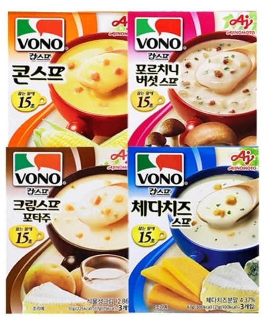 보노 스프 3P x 4종세트 (콘스프+버섯+체다치즈+크림), 1개, 121g
