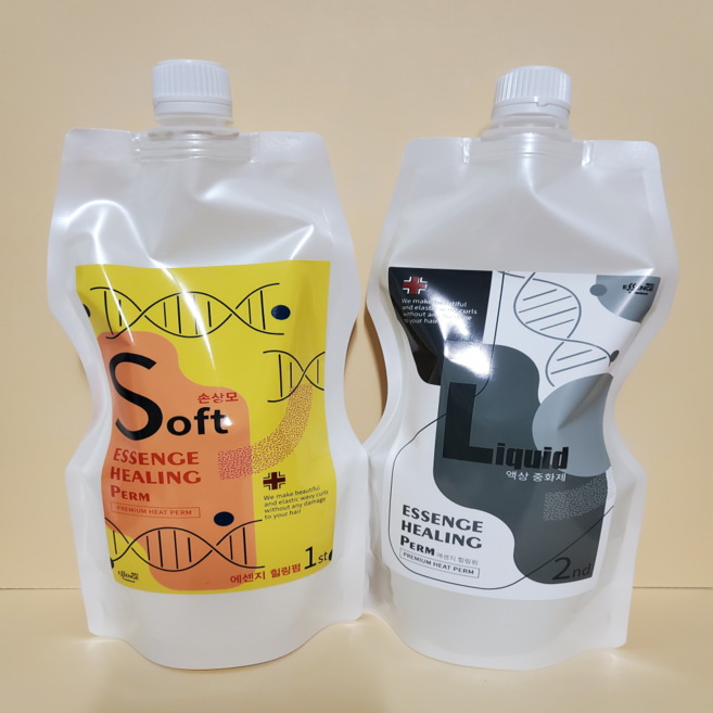 에센지 프리미엄 힐링펌 열펌제 손상모S+액상중화제L 파마약 세트(1제+2제) 매직 웨이브 일반펌, 6개, 400ml
