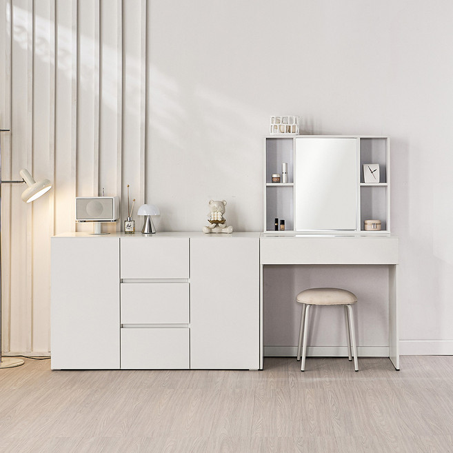 동서가구 미엘 수납거울 화장대 + 1200 2도어 중앙 3서랍 수납장 DF928331, 화이트