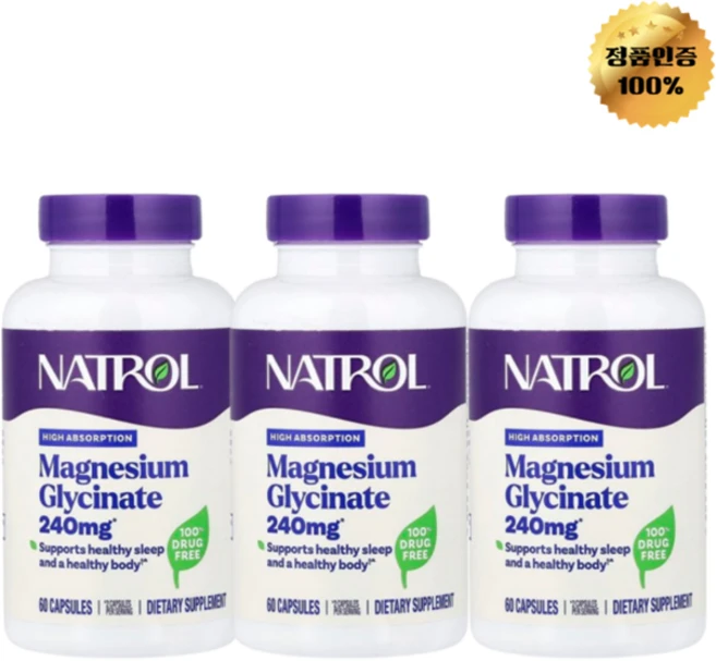2+1 나트롤 마그네슘 글리신산 고흡수 240mg 캡슐 60정, 3개 - 쿠팡