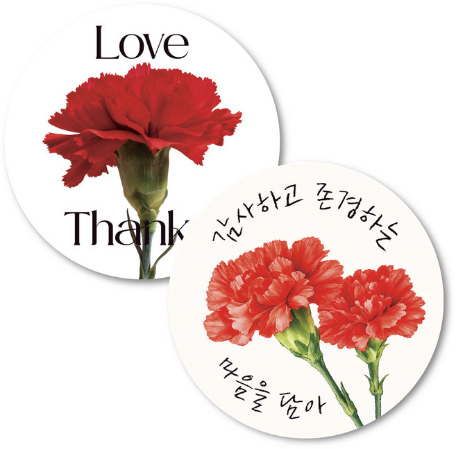 스승의날 어버이날 감사 땡큐 원형 카네이션 스티커, 50개, 2종