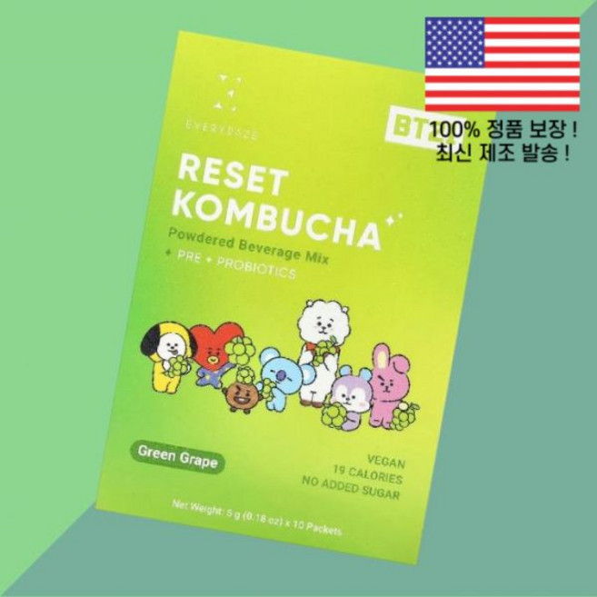 에브리데이즈 리셋 콤부차 파우더 가루 분말 드링크 믹스 청포도 그레이프 10포 각 0.18온스 5g Everydaze Reset Kombucha Powdered Beverage, 1개