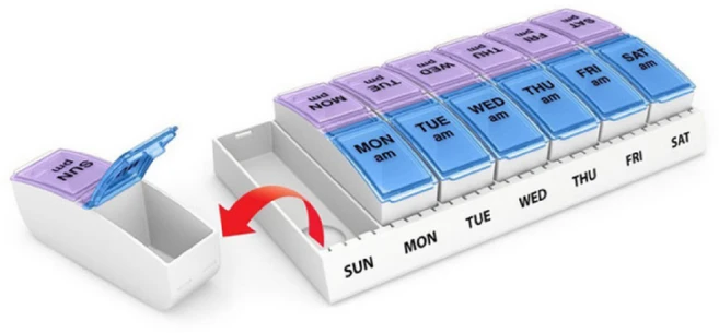 이지도즈7일 오전 오후 일주일 약통 라지 알약 소분통, 1개 - 쿠팡