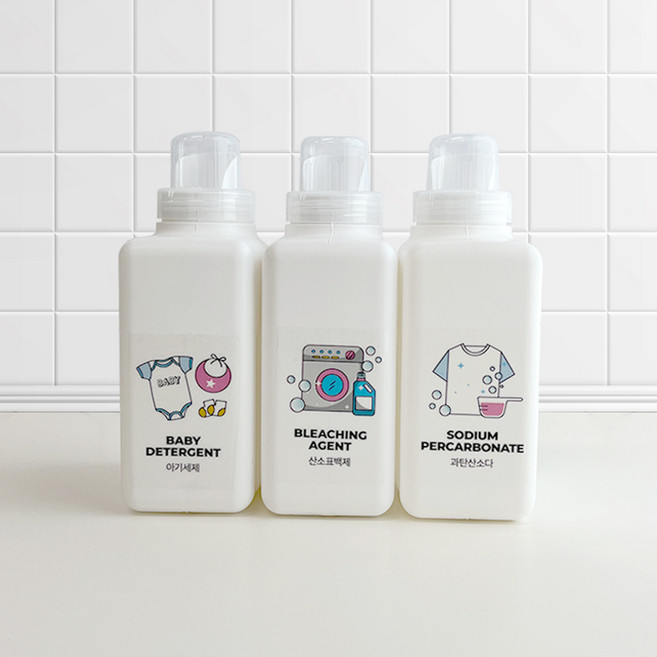미디엄라이프 세제 소분 용기 리필 세제통 600ml + 라벨스티커, 과탄산소다, 1개