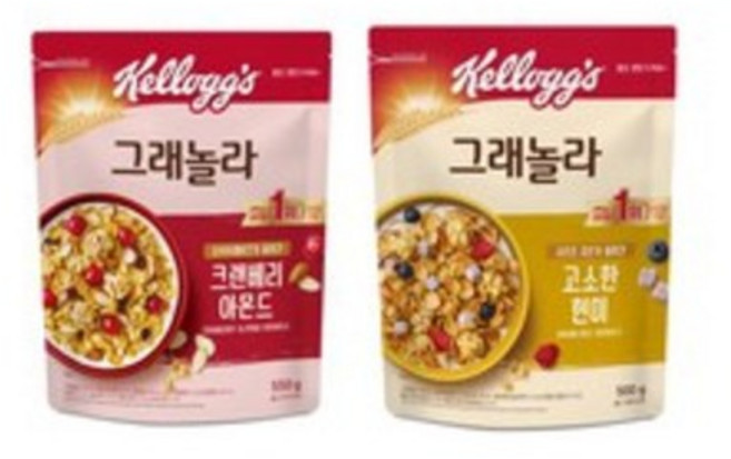 켈로그 크랜베리 아몬드 그래놀라 550g + 현미 그래놀라 시리얼 500g 세트, 7세트