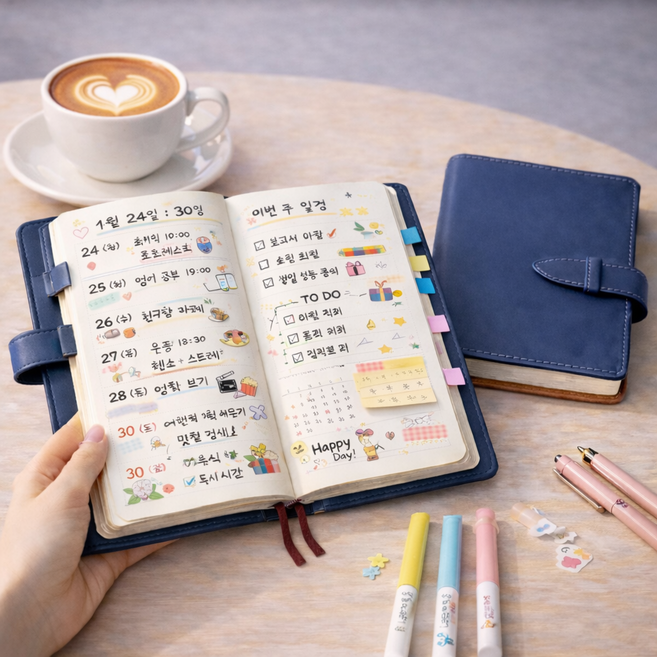 앤의선물 가죽 커버형 심플 다이어리, 1개, 네이비