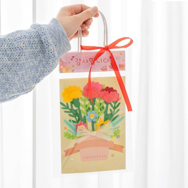 감사 카드 편지 만들기 DIY 세트 꾸미기 어버이날 스승의날 펠트 카네이션 튤립 꽃 투명 봉투 미술 수업, 꽃감사카드(튤립)