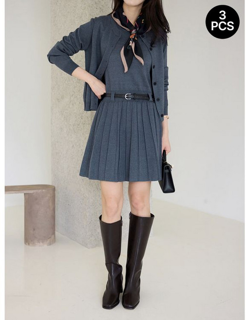 모리스커밍홈 플리츠 미니 원피스+가디건 세트_M2509SE057C 345486