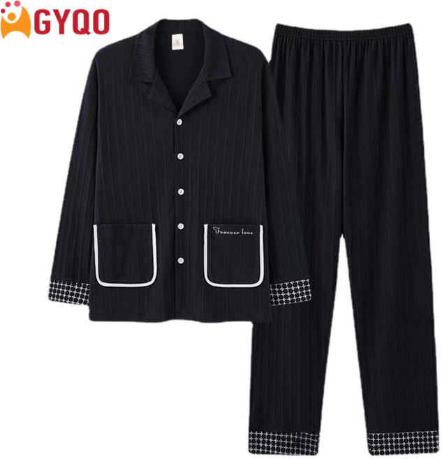 GYQO 파자마 남성 가을 겨울 긴팔 심플 홈웨어