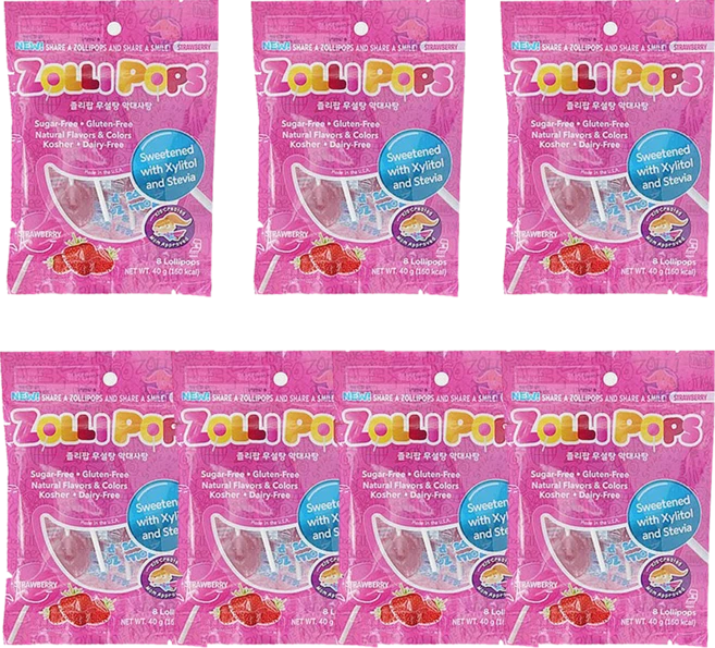 졸리팝 자일리톨 무설탕 캔디 딸기맛 40g (8개입) x 7봉 / 막대사탕 롤리팝, 7개 - 쿠팡