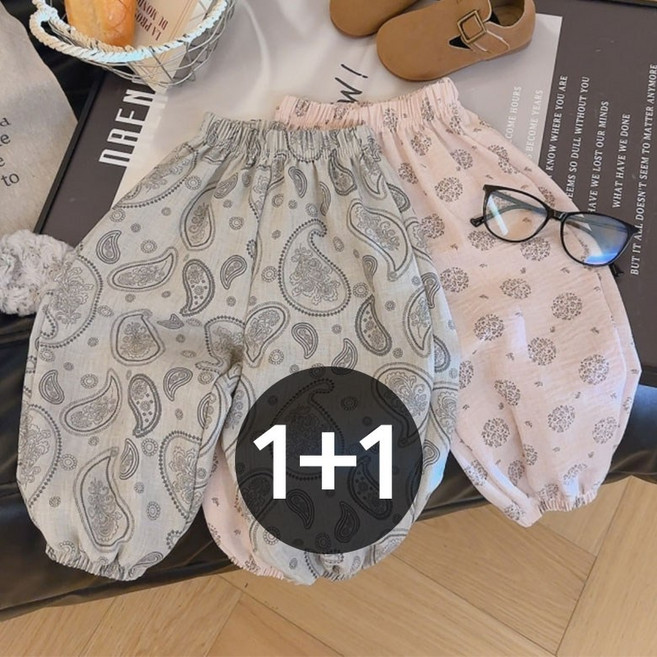 구빠방 아동 페이즐리 패턴 벌룬핏 밴딩 반바지 2종 세트 팬츠