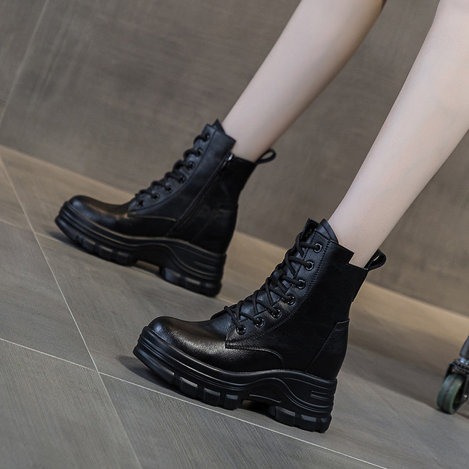 여성키높이워커9cm 통굽 소가죽 화이트워커 앵클부츠