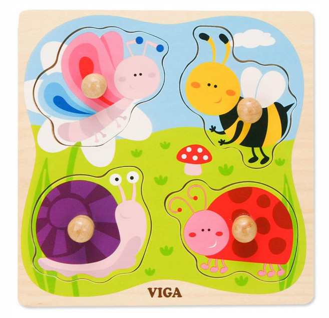 아동퍼즐장난감 퍼즐놀이 원목장난감 곤충 유아퍼즐 유아동원목퍼즐 우드, 4피스, 1개