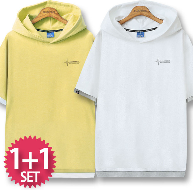블루포스 프하림 반팔후드티 [2장 묶음] 오버핏 남자 티셔츠 남성 빅사이즈 반팔티 단체티 여름 커플티 츄리닝