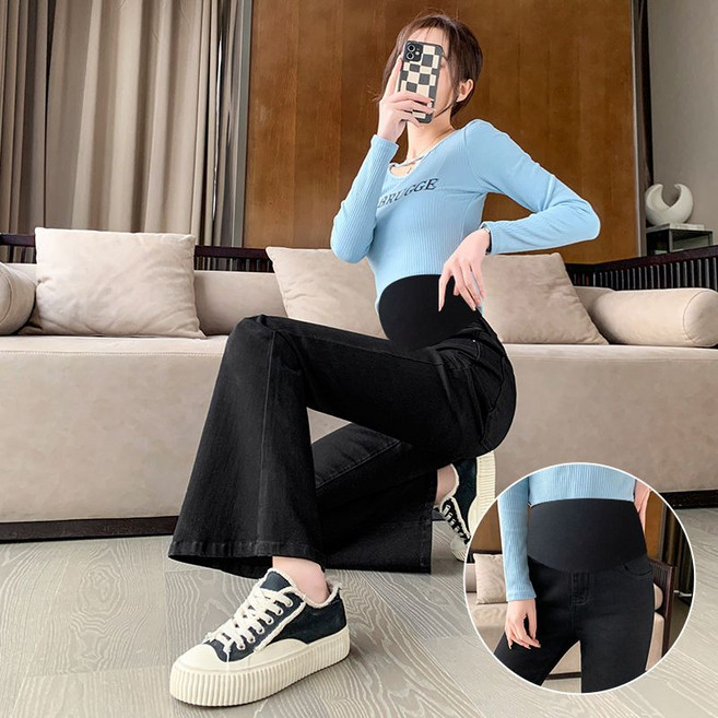 임산부 청바지 봄가을 패션 빅사이즈 데님 팬츠 임부 캐주얼 코디 바지 슬림핏 나팔바지 WMY