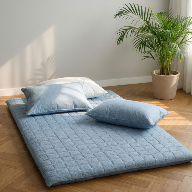 슬립클라우드 누빔 요매트 두꺼운 요셋트 두툼한 까는 바닥이불, 블루, 5cm