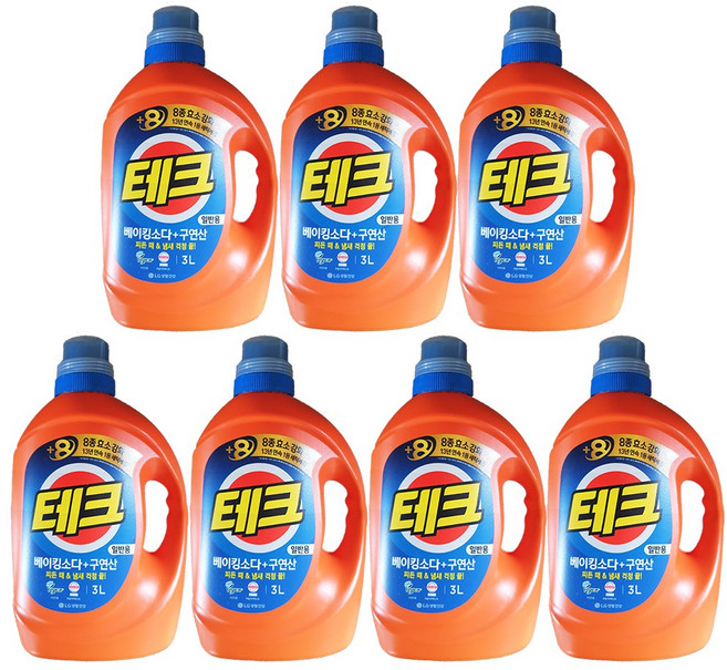 테크 천연베이킹소다 + 구연산 액체세제 일반용 본품, 3L, 7개