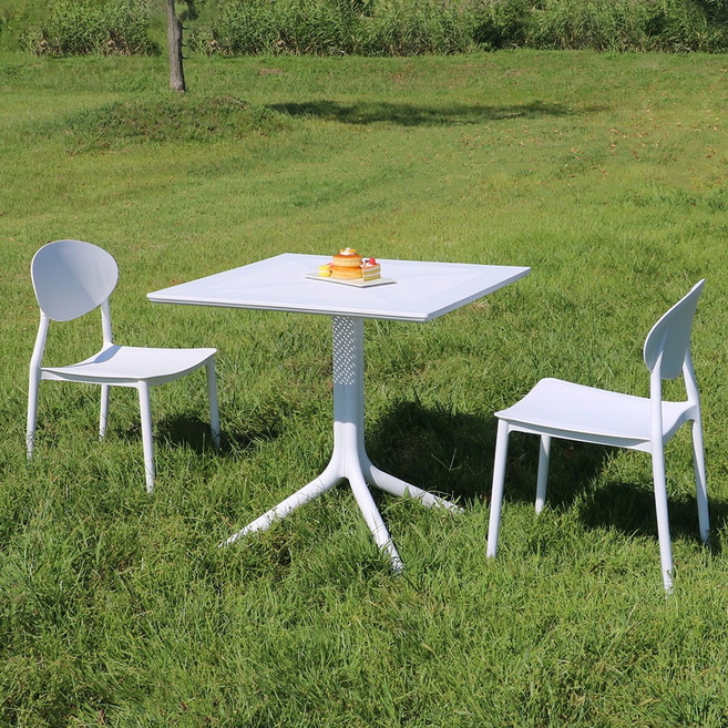 체어센스 카프리 테이블 800 사각 + 로티 체어 2인 세트 야외 의자 카페 플라스틱 정원 테라스, 로티 다크블루 2개, 카프리800사각 올리브그린