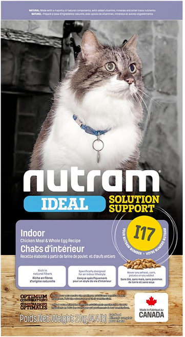 nutram 成貓用 I17 專業理想系列 室內化毛貓糧, 1袋, 2kg, 雞肉 + 燕麥