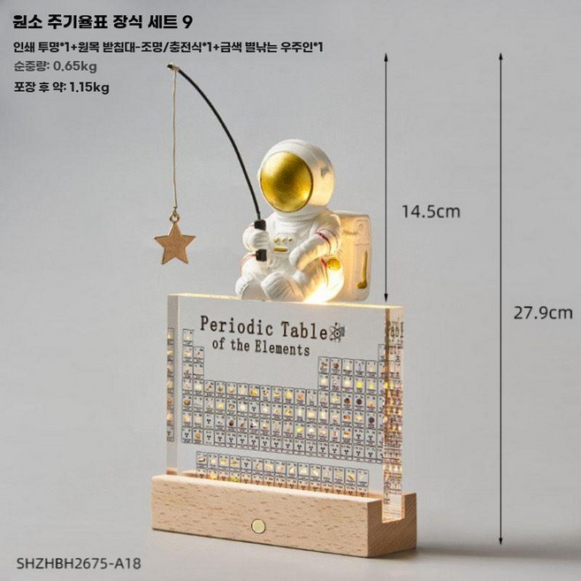아크릴 원소주기율표 영문 led 무드등 램프 디스플레이 장식 화학 모형 과학 교구 선물, 인쇄+컬러충전+별/우주비행사, 블랙계열
