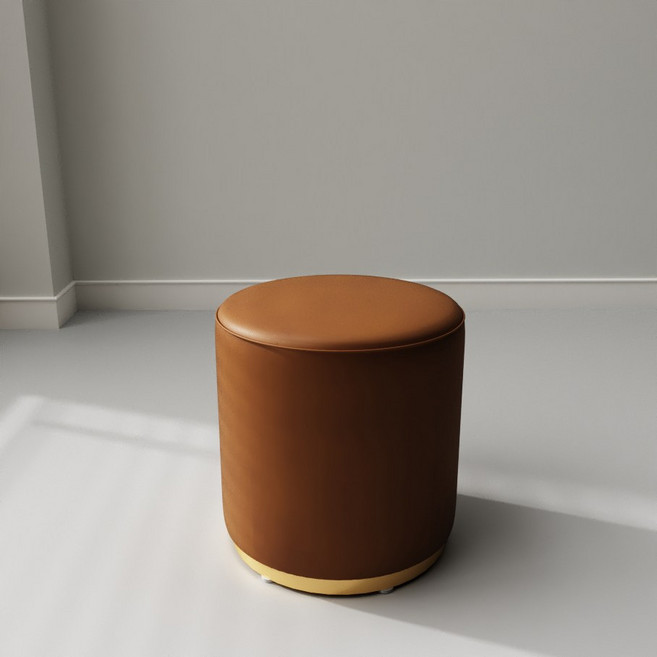 엘엠가구 인테리어의자 골드원형스툴 골드사각스툴 가죽 화장대의자 신발장의자 네일 의자 다용도스툴, 1개, 브라운 원형