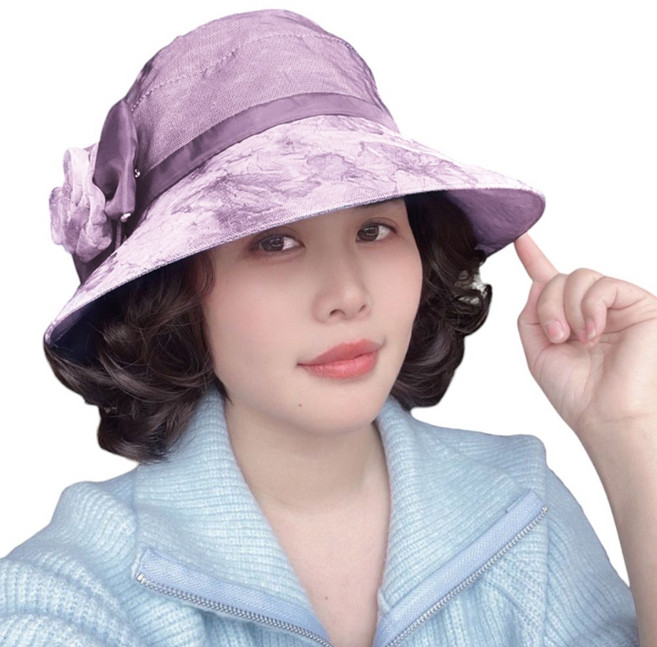 가발위드 통기성 좋은 에어리 헤어탑 플라워 중년 단발 모자가발, 1개, 핑크 초콜릿브라운