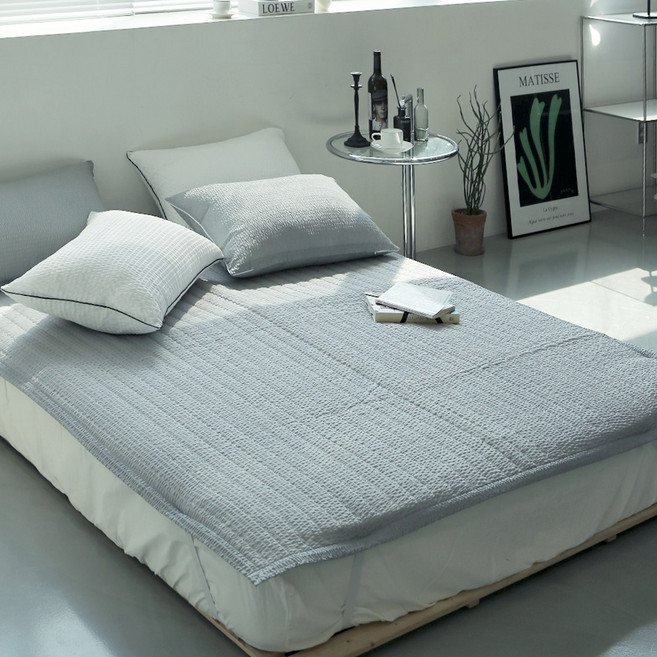 국내제조 띵스룸 쿨링 냉감 리플 여름 고정밴드 침대패드, 냉감리플 그레이