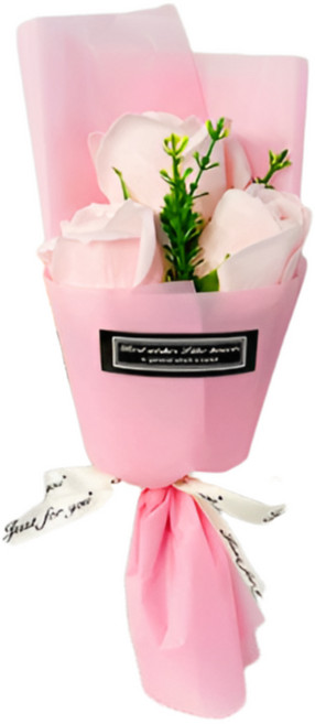 비브랜드 세송이의 꽃말 장미 카네이션 기념일 어버이날 비누꽃 쇼핑백 카드 세트, 핑크 장미, 1개