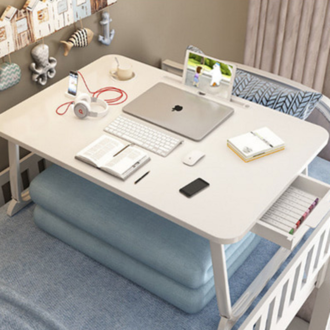 Y.Living 넓은 좌식 다용도 테이블 베드 테이블, 서랍형 화이트