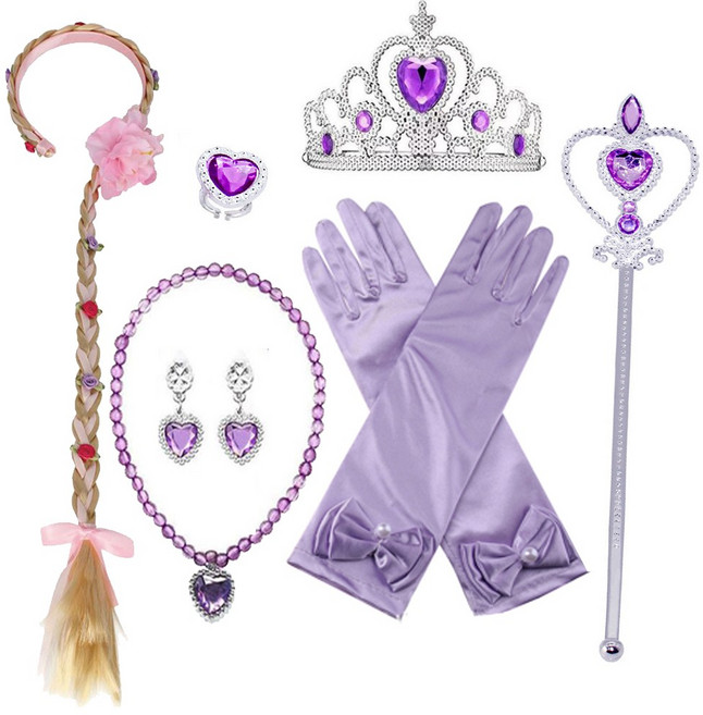 생일파티 주얼리 공주세트 7종 (머리띠+티아라+요술봉+목걸이+반지+귀고리+장갑), 퍼플세트