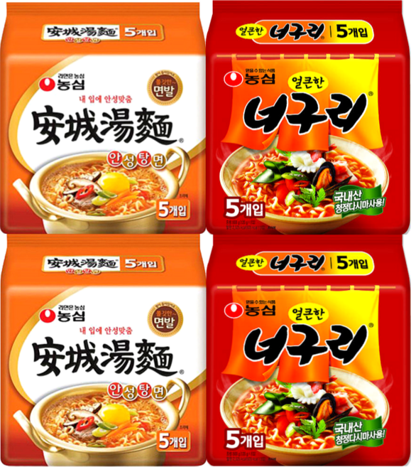 농심 안성탕면 10개 + 농심 너구리 얼큰한맛 10개, 1개