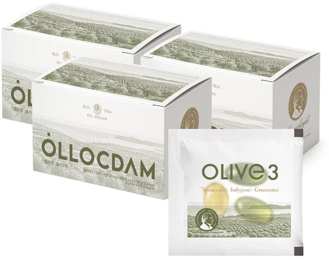 올록담 올리브3 EVOO 지중해 올리브오일 캡슐, 3박스, 72정 - 쿠팡