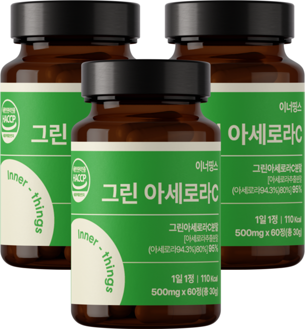 [정품] 그린 아세로라 천연비타민C, 3개, 60정