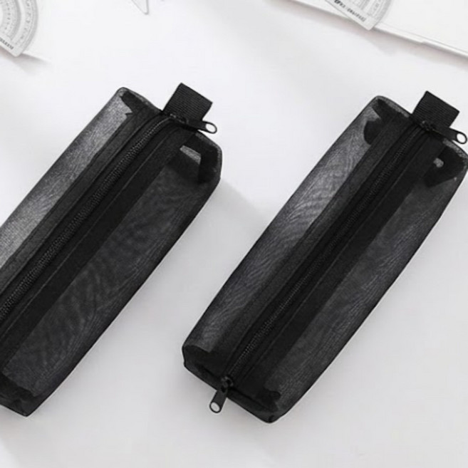 하루랩 메쉬 필통 심플 파우치 1+1, 1개, 블랙+블랙