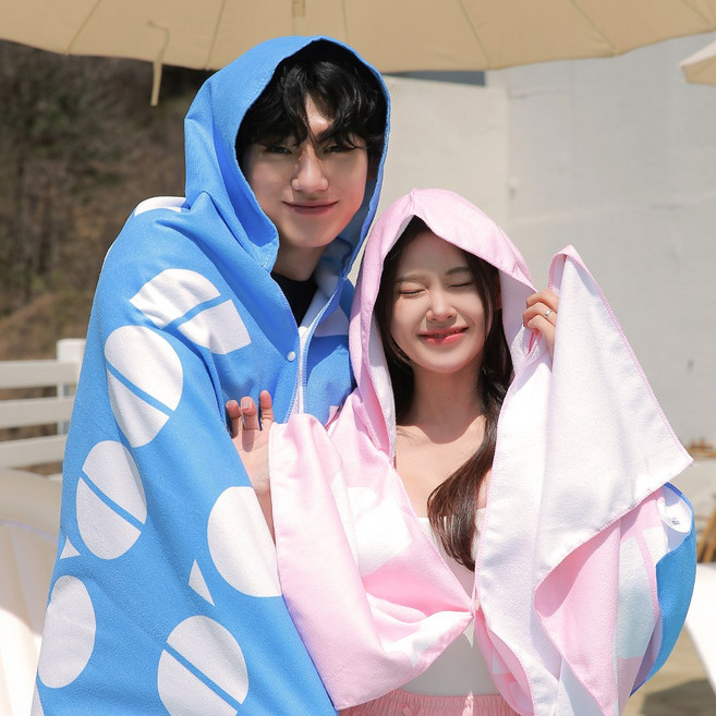 수올리 후드 비치타월 물놀이 특대형 타올, 1개, 블루