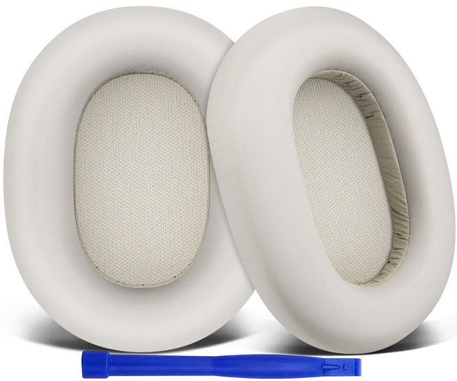 SOULWIT 교체용 이어패드-호환 모델 소니 Sony WH-1000XM5 (WH1000XM5) 소음 차단 헤드폰 소음 차단 메모리 폼 두께 추가 1쌍, Silver, Protein Leather, 1개