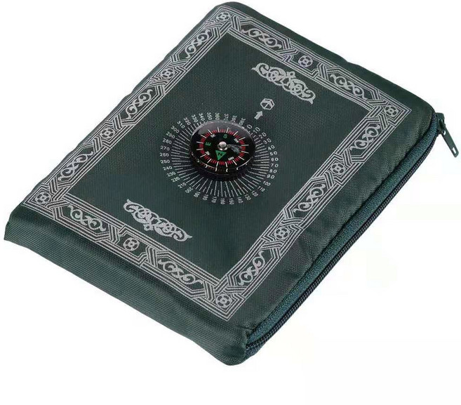 패드 무슬림 기도용 카펫 선물 포함 이슬람 나침반 여행 야외 및 매트 휴대용 무살라 소책자 라마단 깔개, Prayer Rug Green